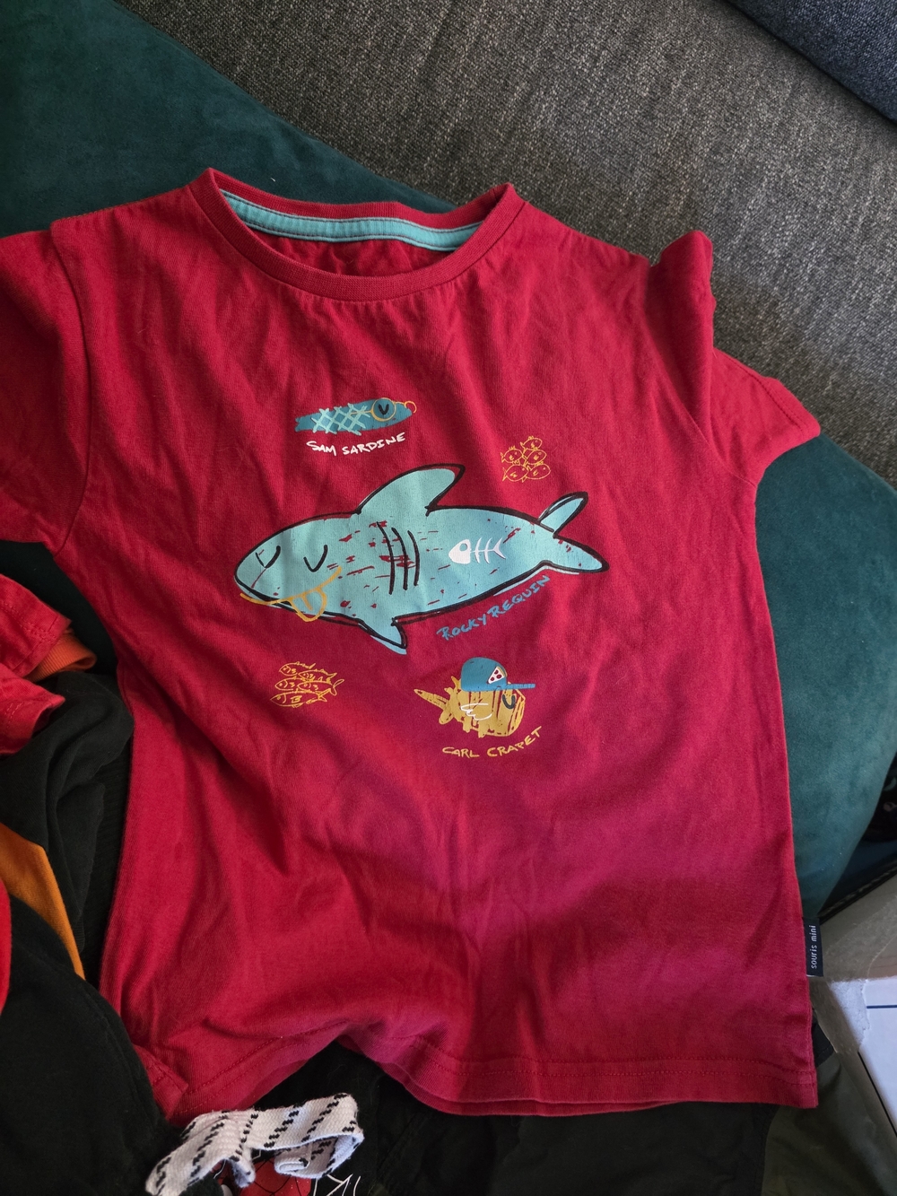 Kids Red Shark Graphic Tee with Teal Accent 5ans Grand